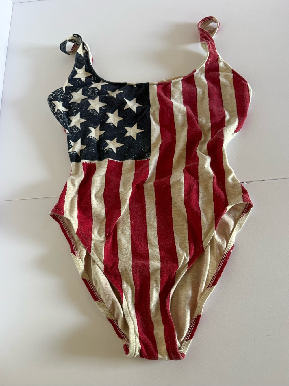 American Flag Swimsuit  vintage 80s sunset beach 100% cotton sz L made in USA